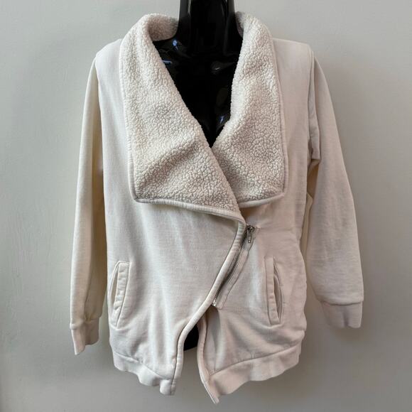 Blank NYC Sweaters - BlankNYC Sweatshirt Jacket Sherpa XS Small Cream Motorcycle Zip Up New $118
